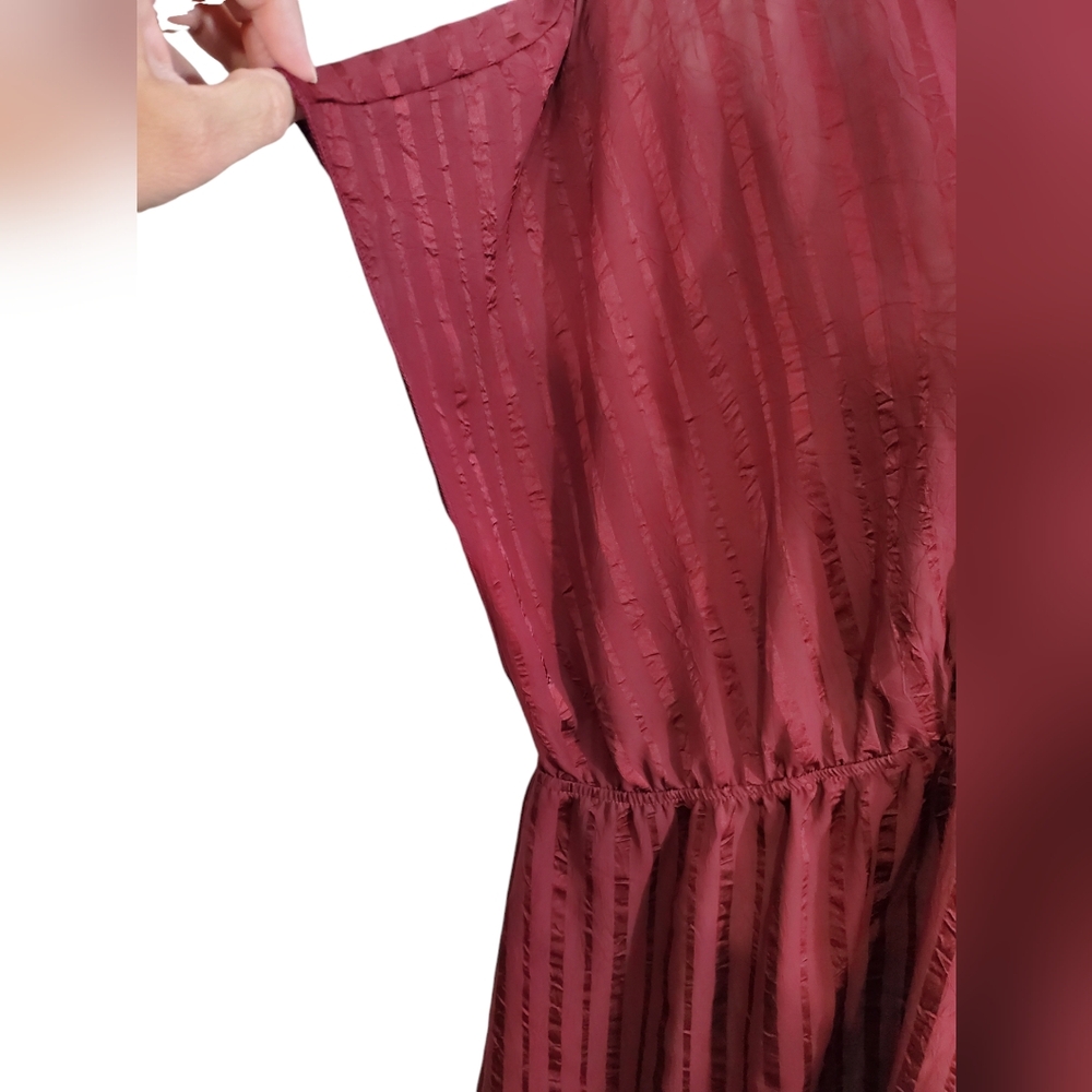 Torrid Burgundy Striped Surplice Babydoll Blouse Short Sleeve ~ New With Tags - Picture 5 of 12